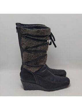 Jack & Lucky Womens Leather Fur Lace Up Back Zipper Low Wedge Tall Boots Size 39